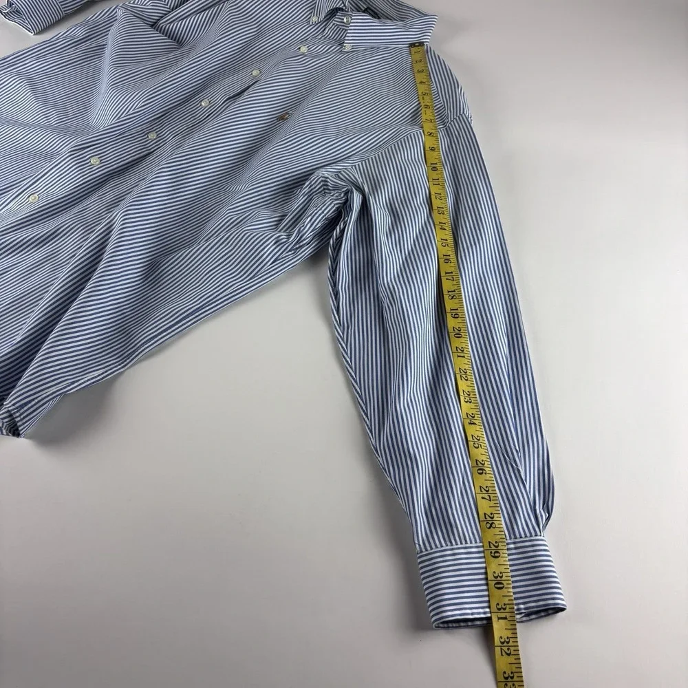 Ralph Lauren Yarmouth Pinpoint Oxford Shirt Mens 17-35 Blue Flesh Pony Preppy